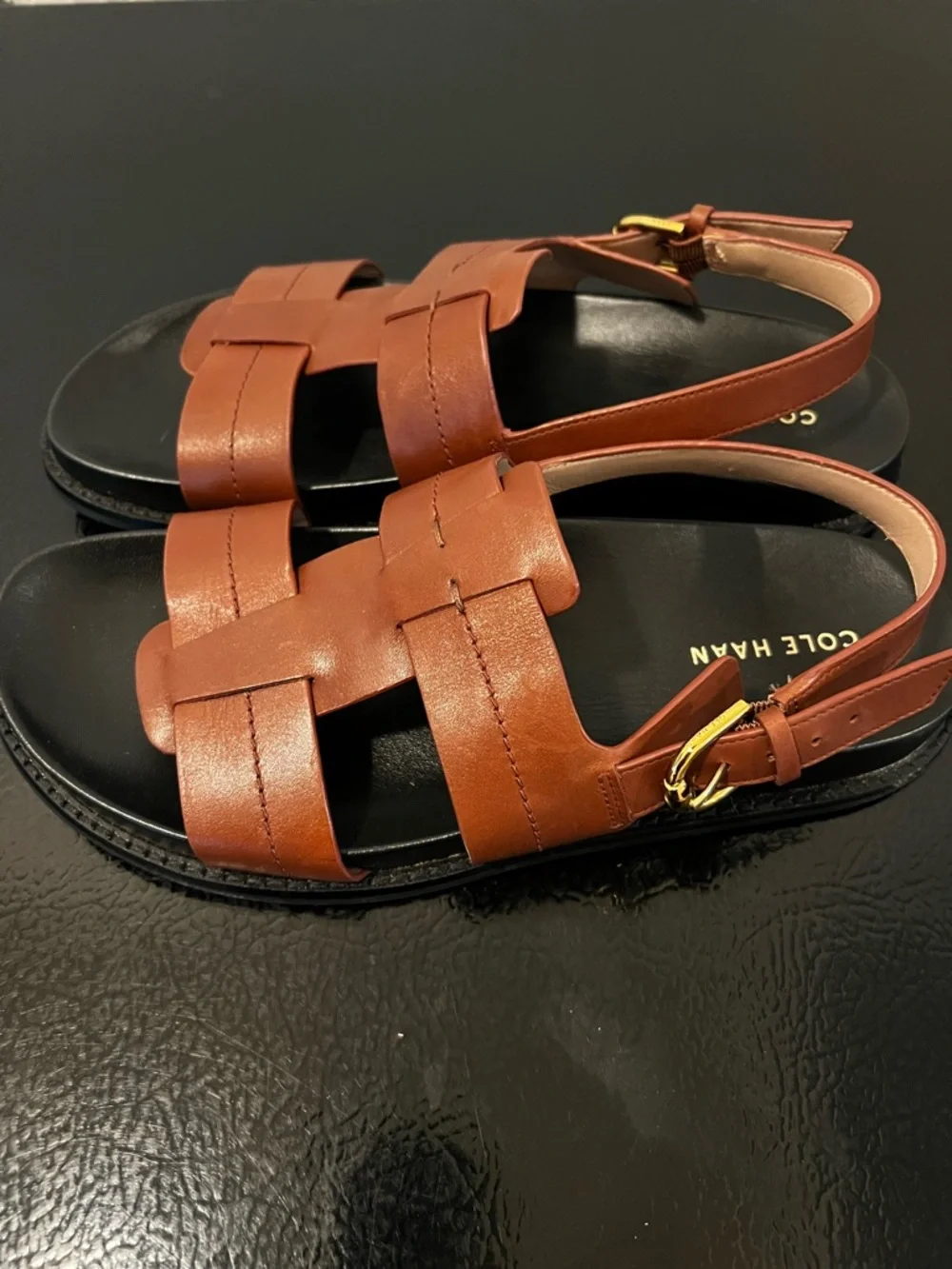 Cole Haan Women’s Chestnut Brown Leather Woven Strap Sandals - Picture 8 of 9